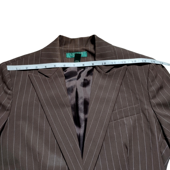 Ralph Lauren Brown w/Cream Pin Stripe Wool Blazer Size 6 Petite - Picture 5 of 13